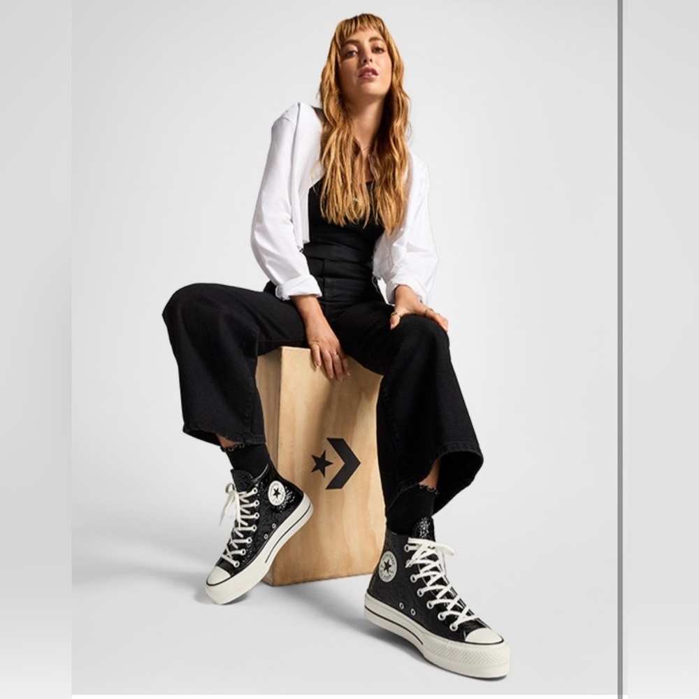 All Star Convers High Top Sneaker in Black with Egret Accents